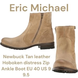 Eric Michael Hoboken boots Newbuck aged suede leather neutral tan zip women's 40